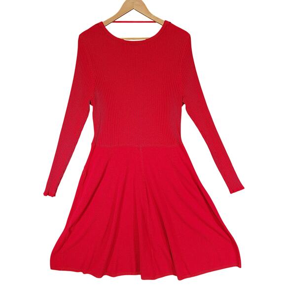 Lane Bryant Sweater Dress 18/20 Women Fit Flare Red Long‎ Sleeve Slimming Modest - Picture 2 of 8